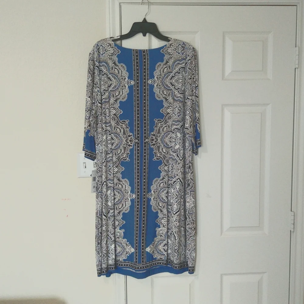 Sandra Darren blue nvy ivy keyhole round neck 3/4 sleeve shift dress  Size 2X - Picture 6 of 7